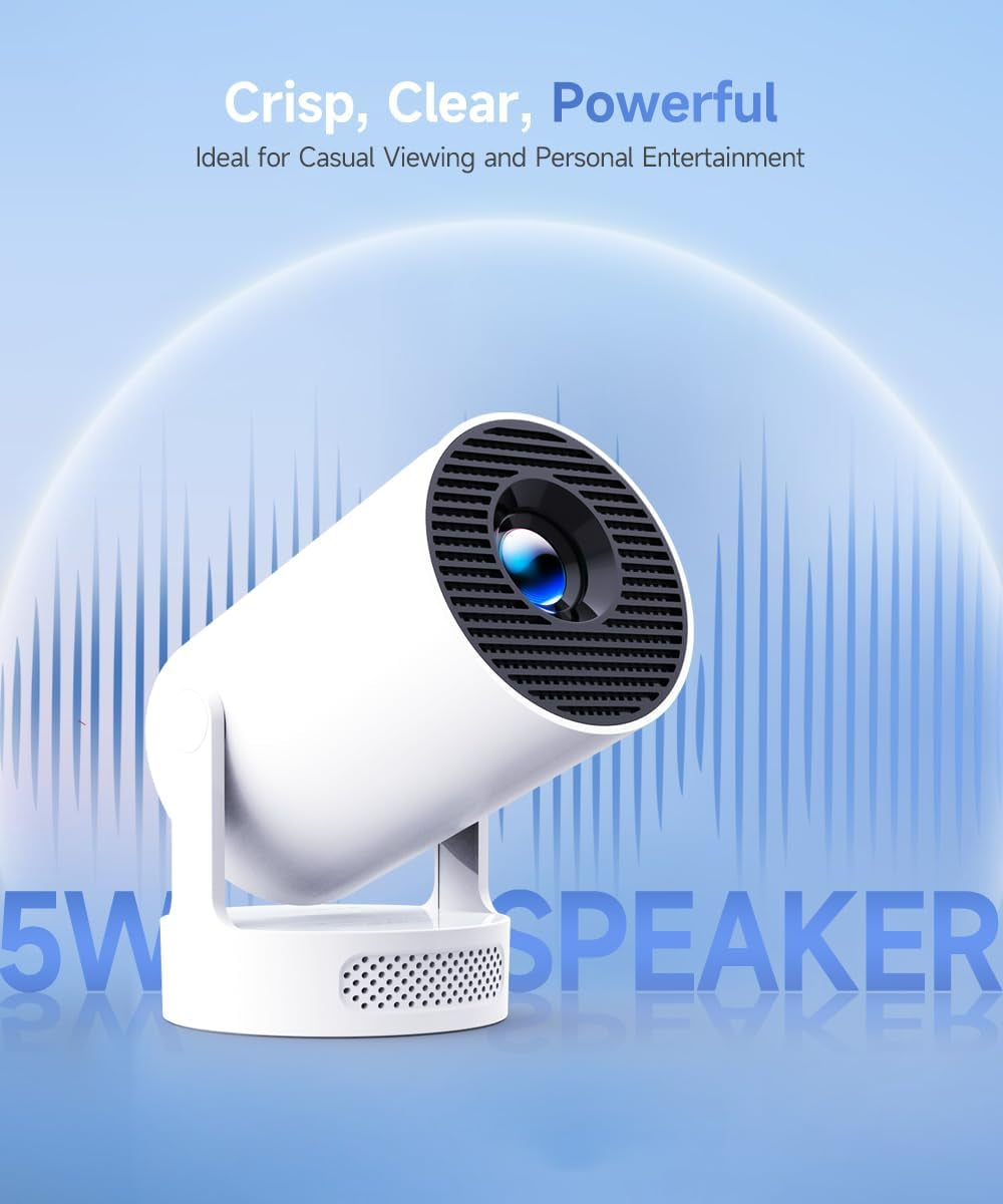 Mini Projector with Wifi 6 and Bluetooth 5.4, Portable Projector 4K Support, 5W Soundbase Speaker, Auto Vertical Keystone 180°Rotatable Smart Proyector for Movie Home Outdoor